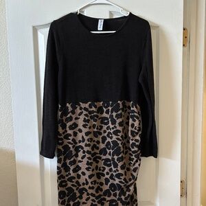 Black and Leopard printed Maternity Dress